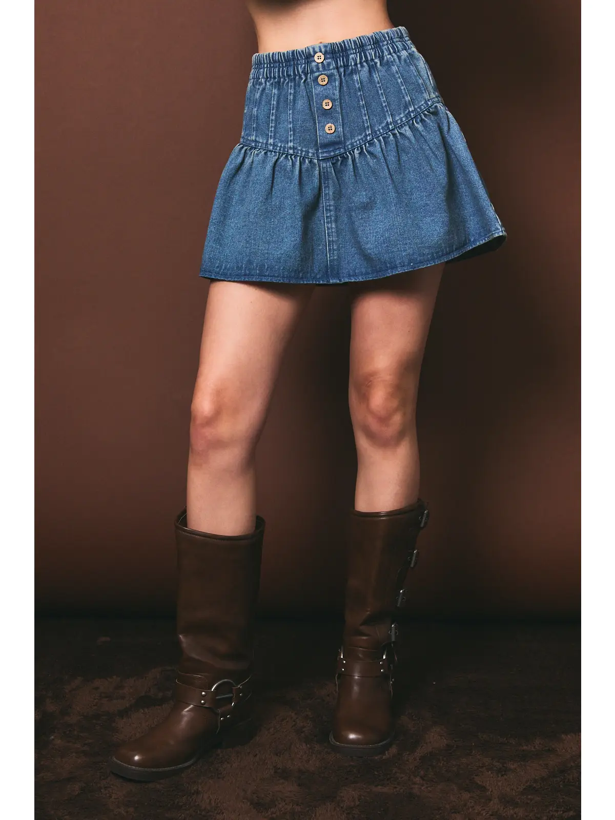 Elastic Waist Mini Skirt with Shorts Inside