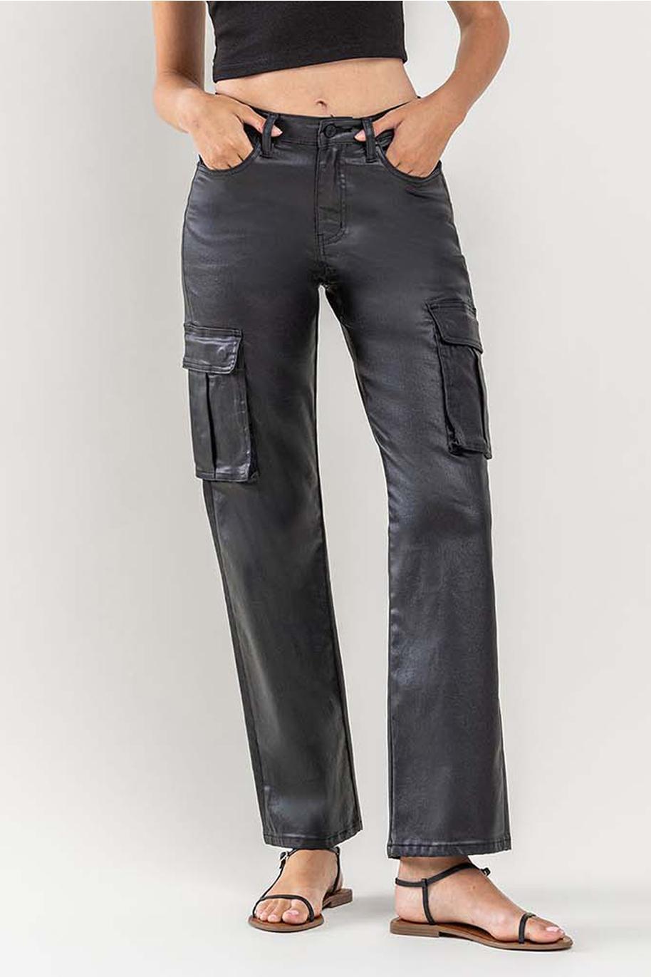 High Rise Coated Cargo Dad Jeans - Astonished
