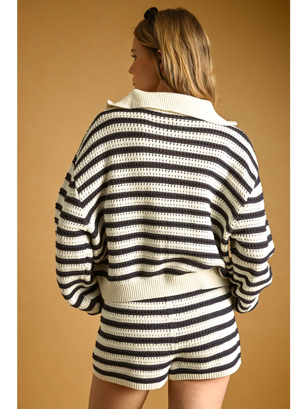 Stripe Pattern Half Zip Sweater Top