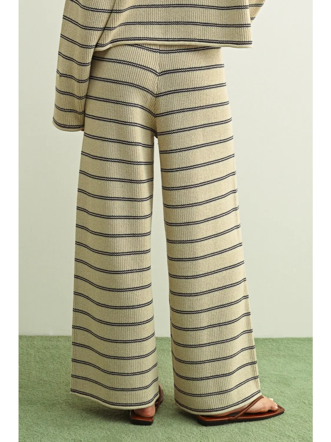 Striped Pattern Knitted Pants - STONE/BLUE