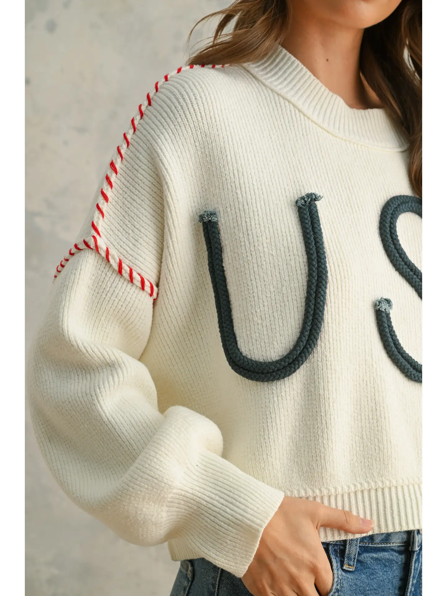 USA Rope Letter Sweater - OFF WHITE