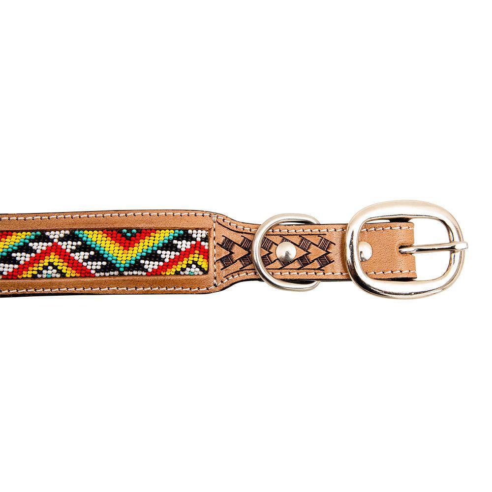 Bonjour Hand-Tooled Beaded Dog Collar S-6885