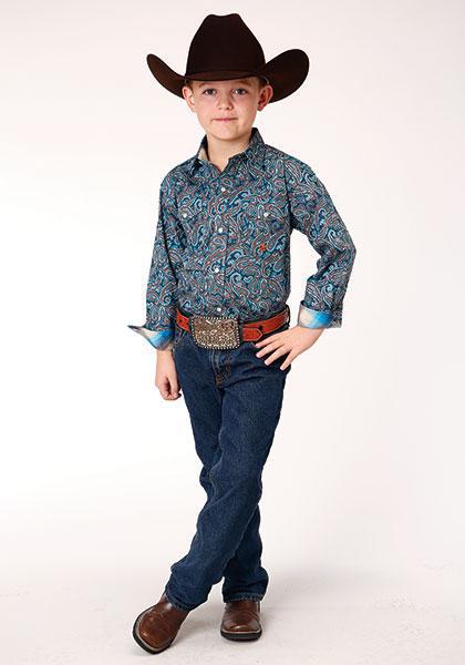BOYS L/S SHIRT   AMARILLO SNAP ALLOVER PRINT  1222 BLUE CANYON PAISLEY