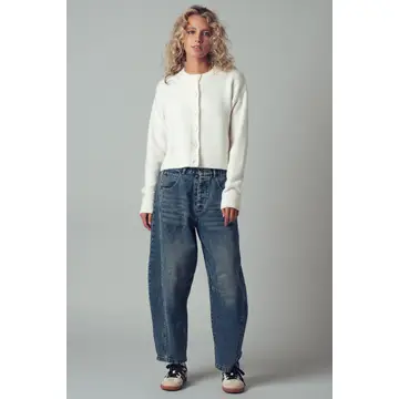 Relaxed Wool Blend Button-Up Cardigan - IVORY