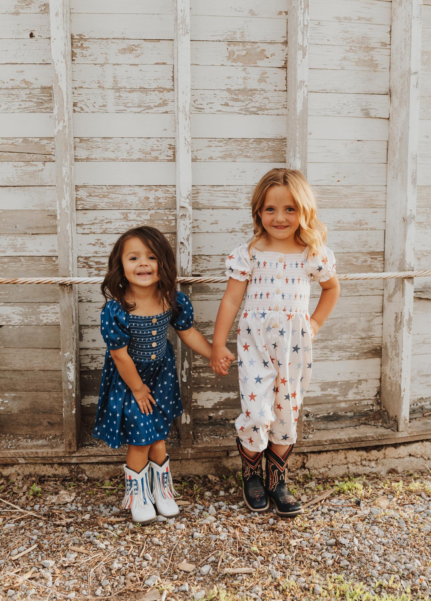 STAR PRINT SMOCKED GIRL JUMPSUIT