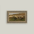 Sheep Landscape Framed Antique Art