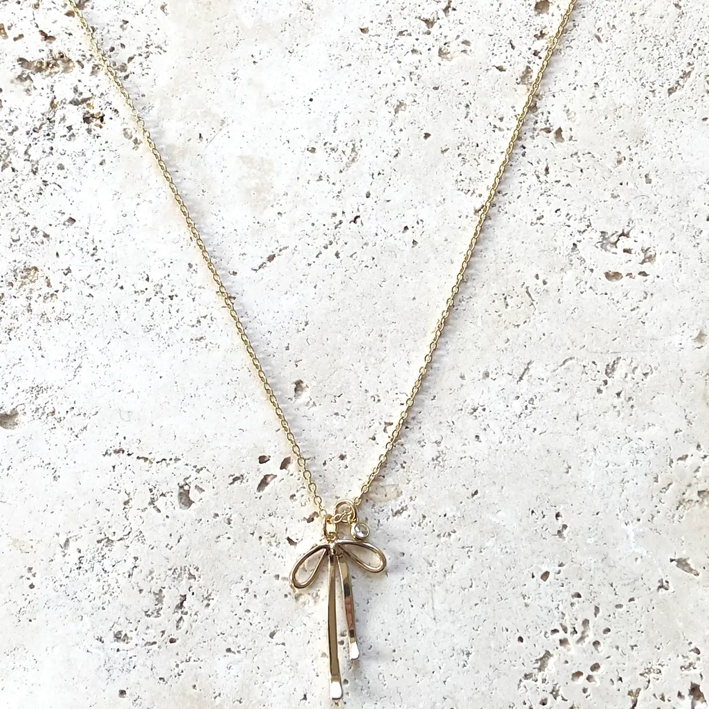 Melted Droopy Ribbon Bow Charm Necklace Trendy