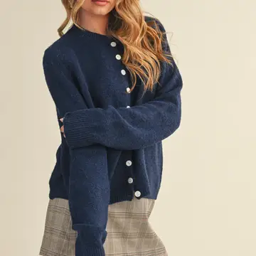 Marled Knit Sweater Cardigan - MIDNIGHT BLUE