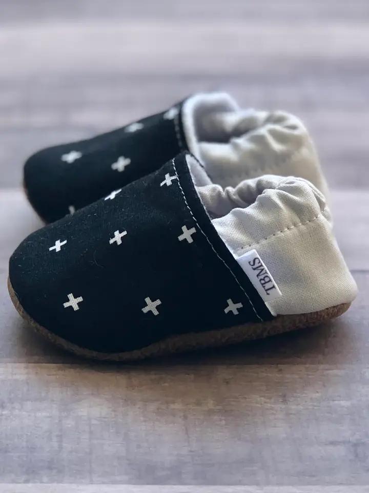 Black and White Swiss Cross Moccasins