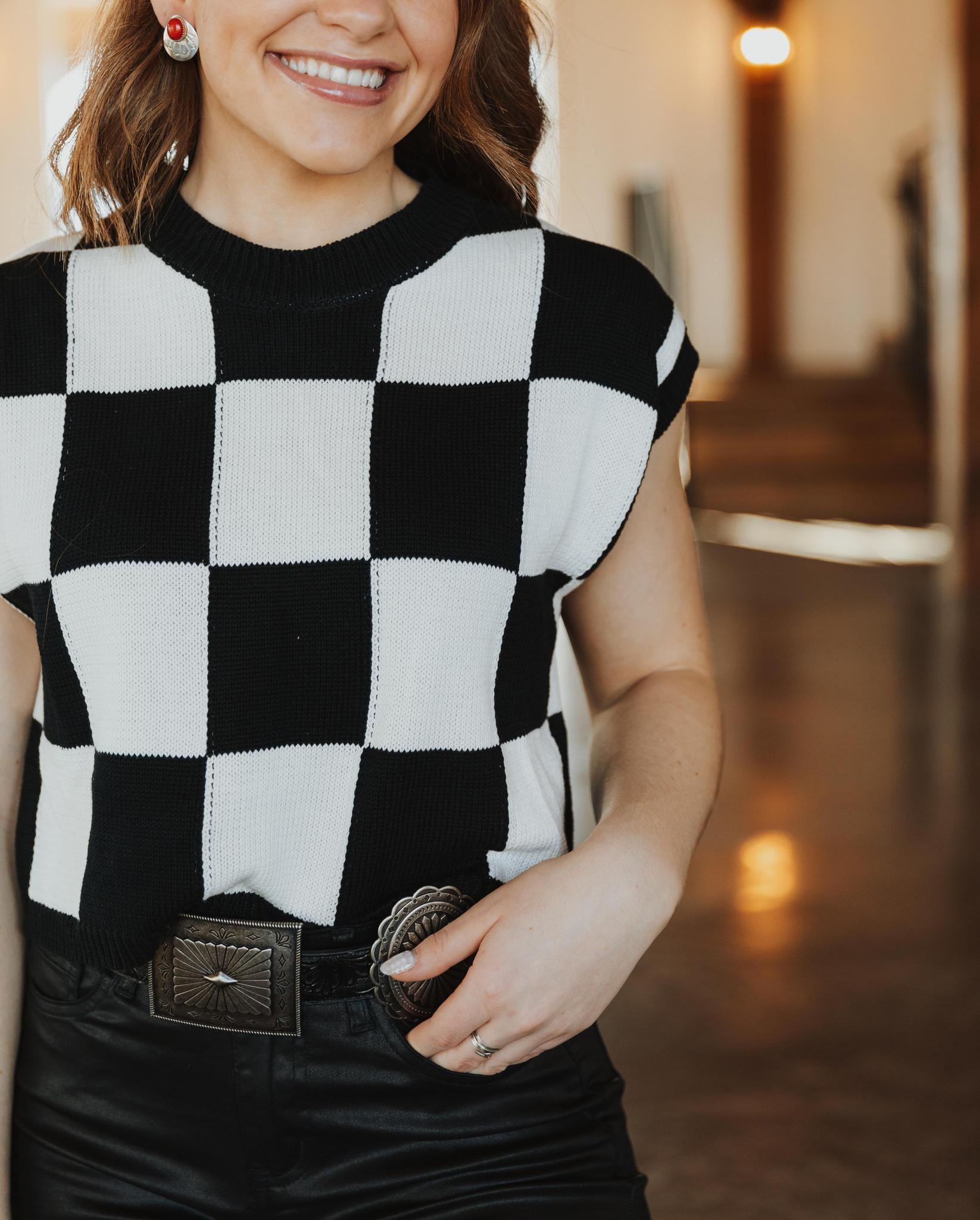 Hannah Loose Fit Checker Knit Top - Black