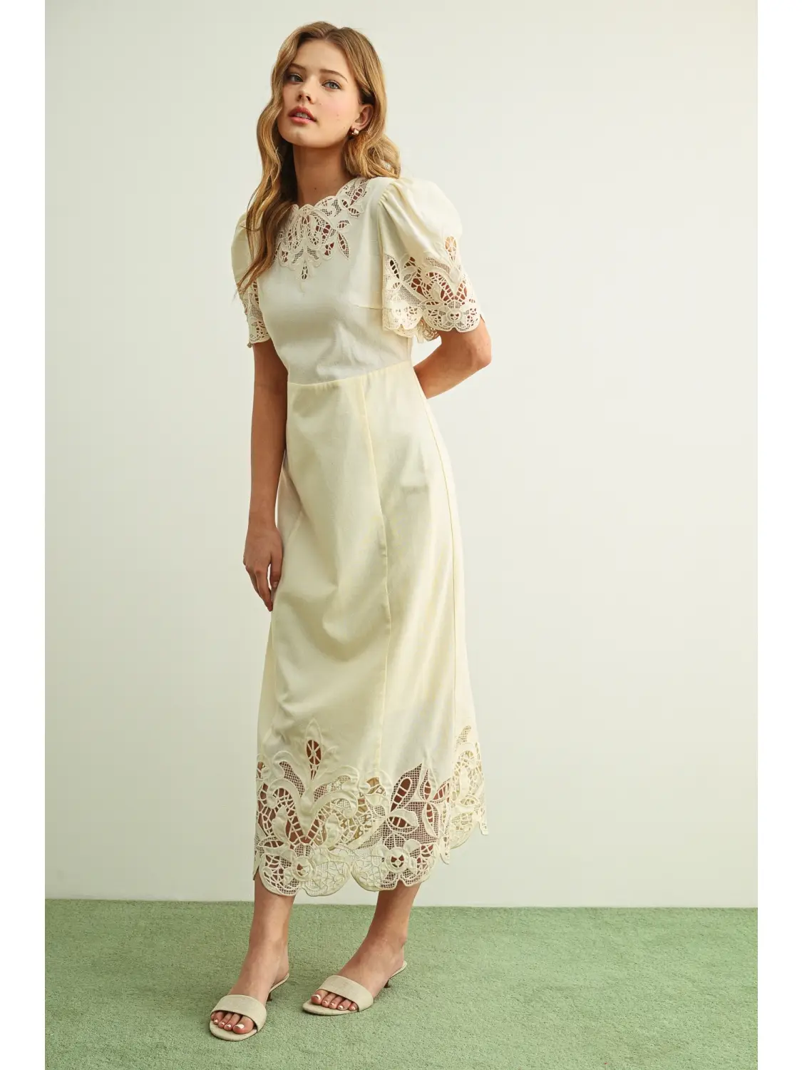 Floral Embroidery Detail Linen Long Dress