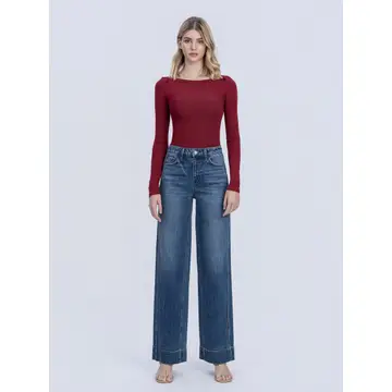 Super High Rise Trouser Hem Baggy Wide Leg Jeans