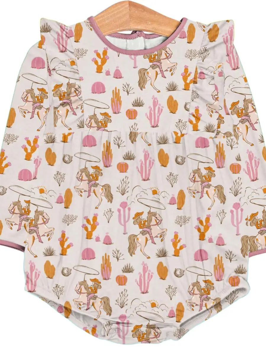 Saddle Up, Cowgirl Toile - Long Sleeve Flutter Bubble