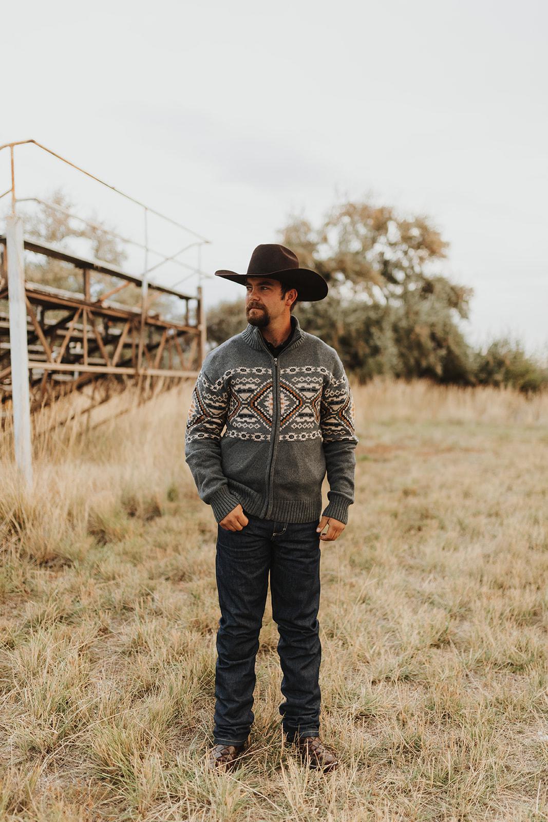 MENS SWEATER  STETSON SWEATER 1803 AZTEC BORDER WOOL BLEND CARDIGAN