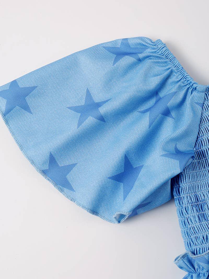 BLUE STAR SMOCKED RUFFLE GIRL DRESS