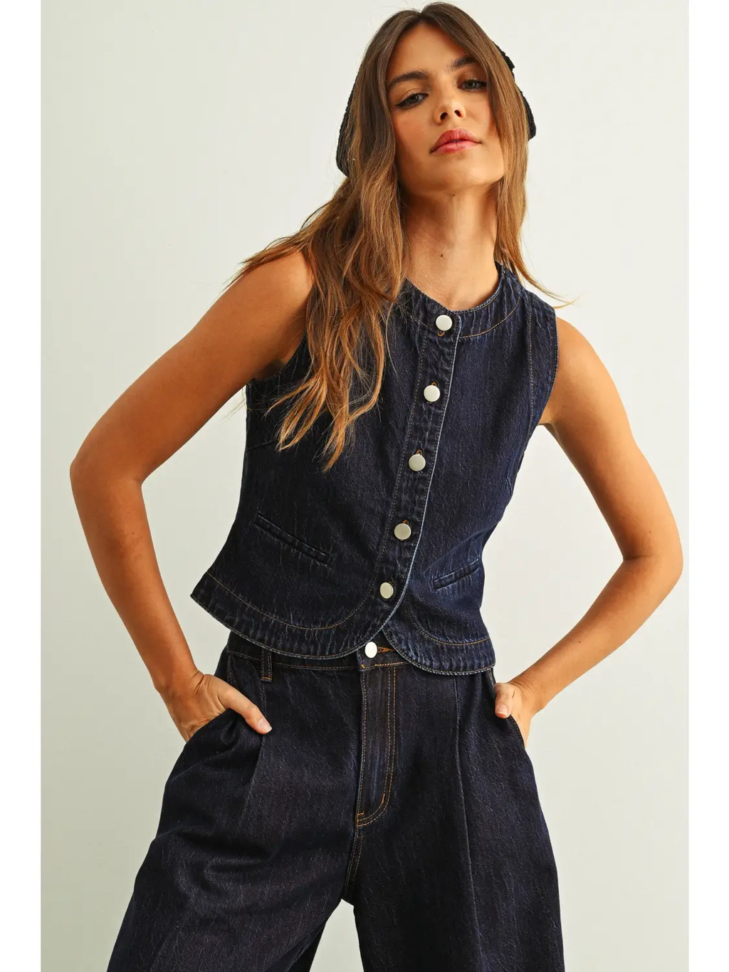 Indigo Denim Button Front Vest