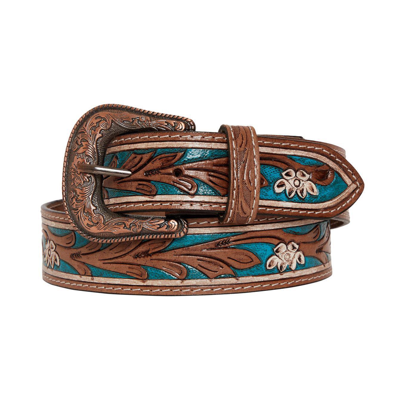 COBALT SEA HAND-TOOLED LEATHER BELT S-4061