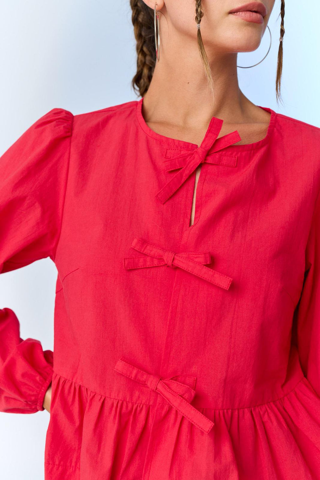 Red - Hailey Bow-Front Peplum Top