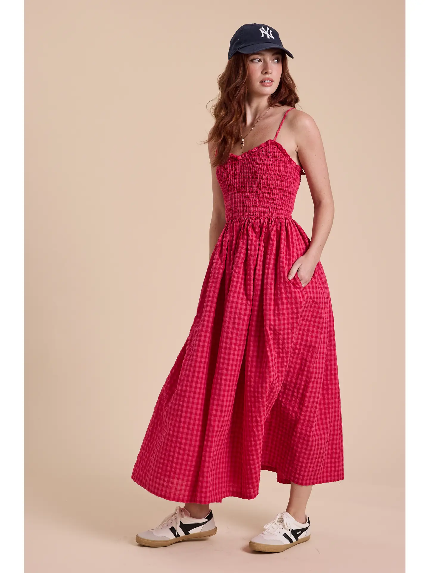 Gingham Print Long Dress