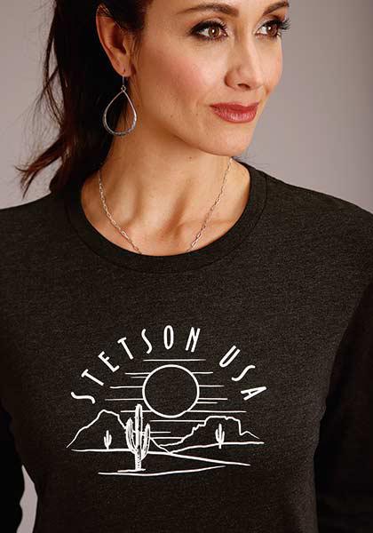 WOMENS L/S SHIRT   STETSON LADIES L/S T-SHIRT  STETSON CACTUS AND SUNSET SCREEN PRINT