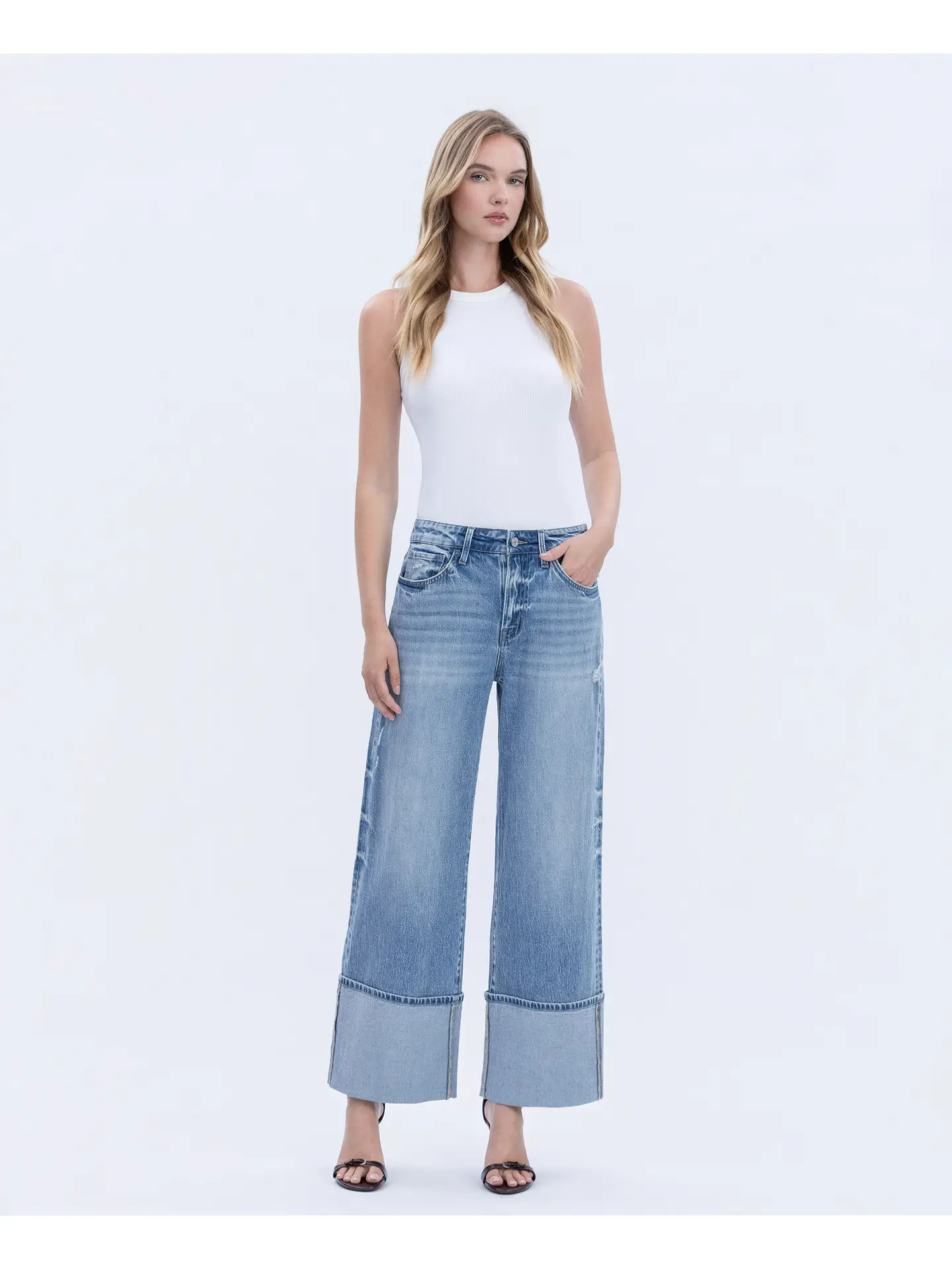 High Rise Cuffed Wide Leg Jeans - VITAL SYMPHONY