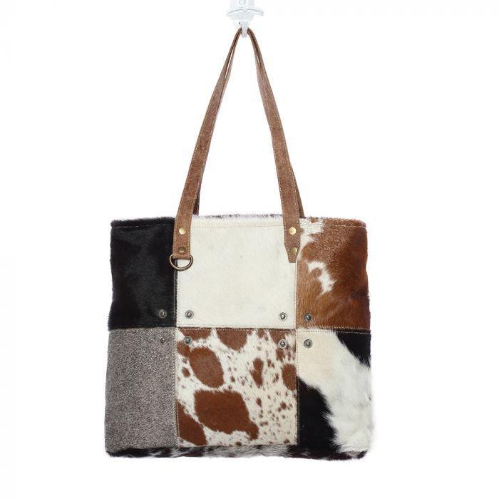 MULTI PATCH COWHIDE TOTE BAG - S-1163