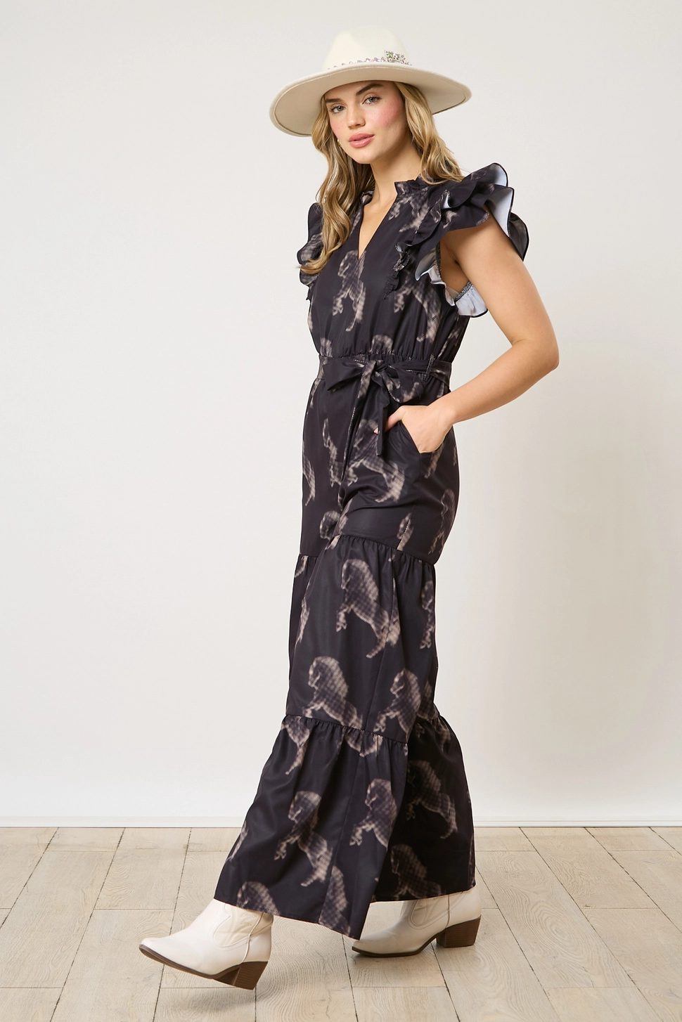 Halftone Horse Print Jumpsuit - Black
