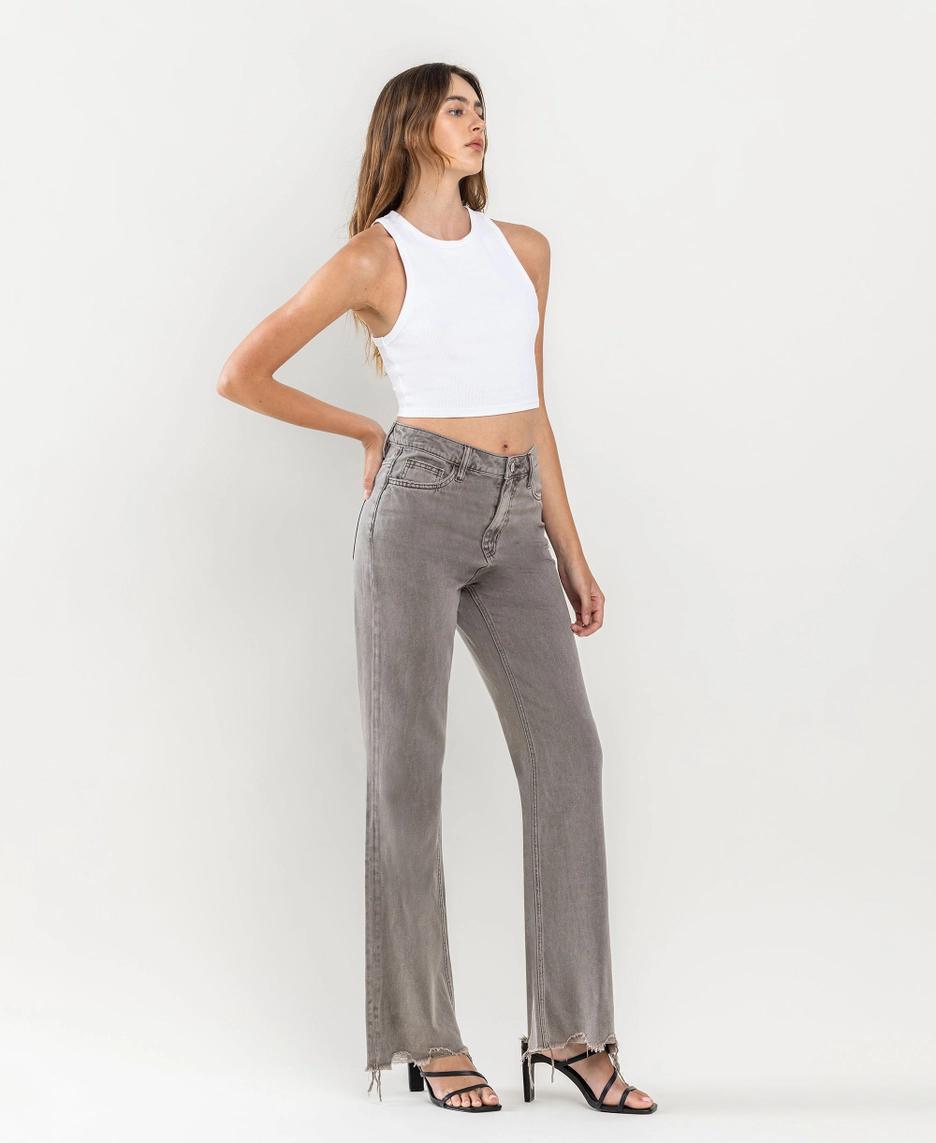 90's Vintage Super High Rise Hem Detail Flare Jeans - Smokey Olive