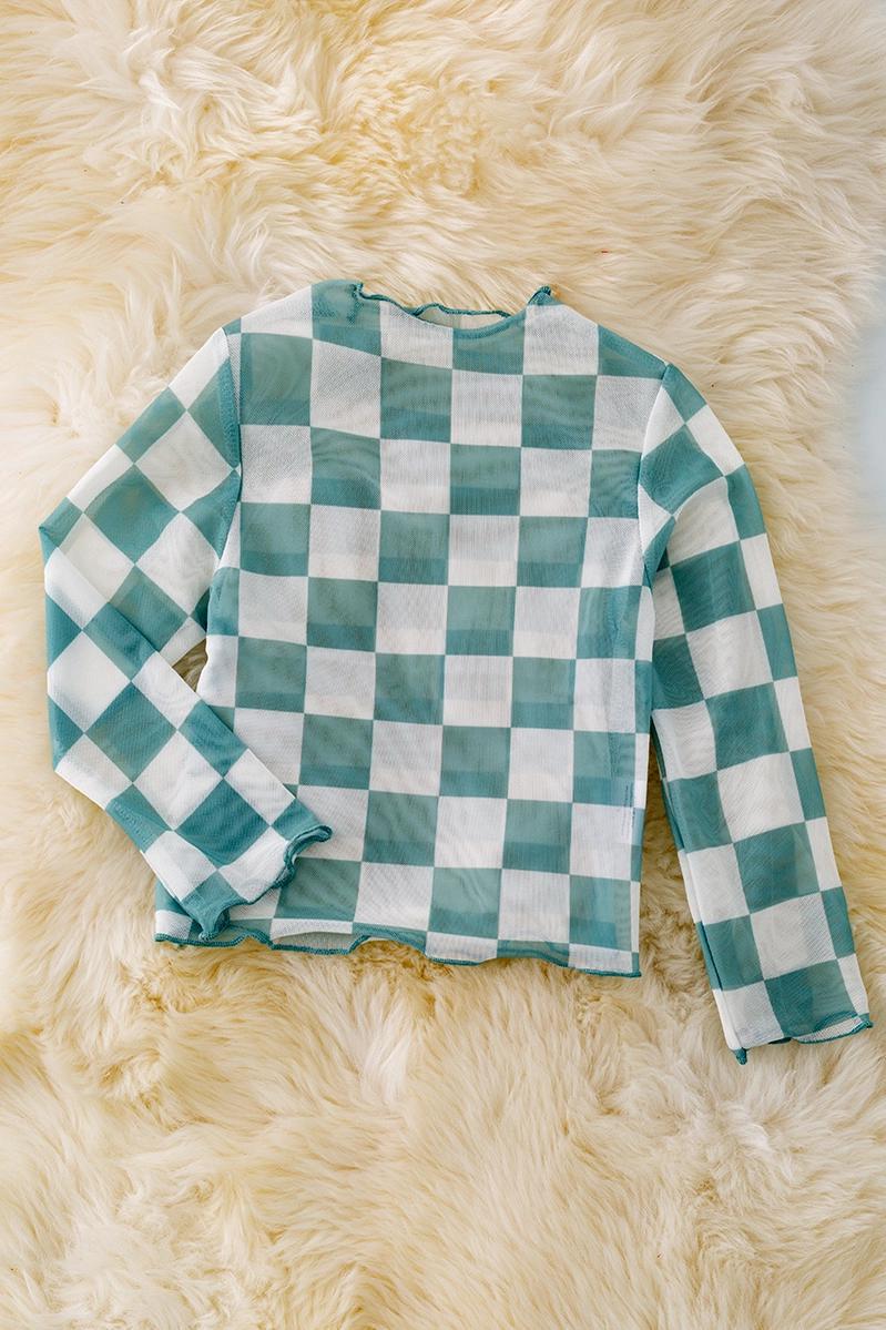 Cameo & White Checkered Mesh Top