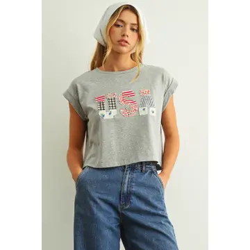 USA Floral Patchwork Front T Shirts