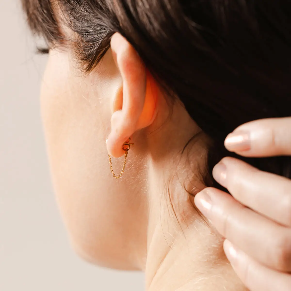 Made By Mary Pearl Chain Huggie Studs - Gold