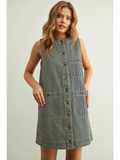 Striped Fabric Button Front Denim Dress