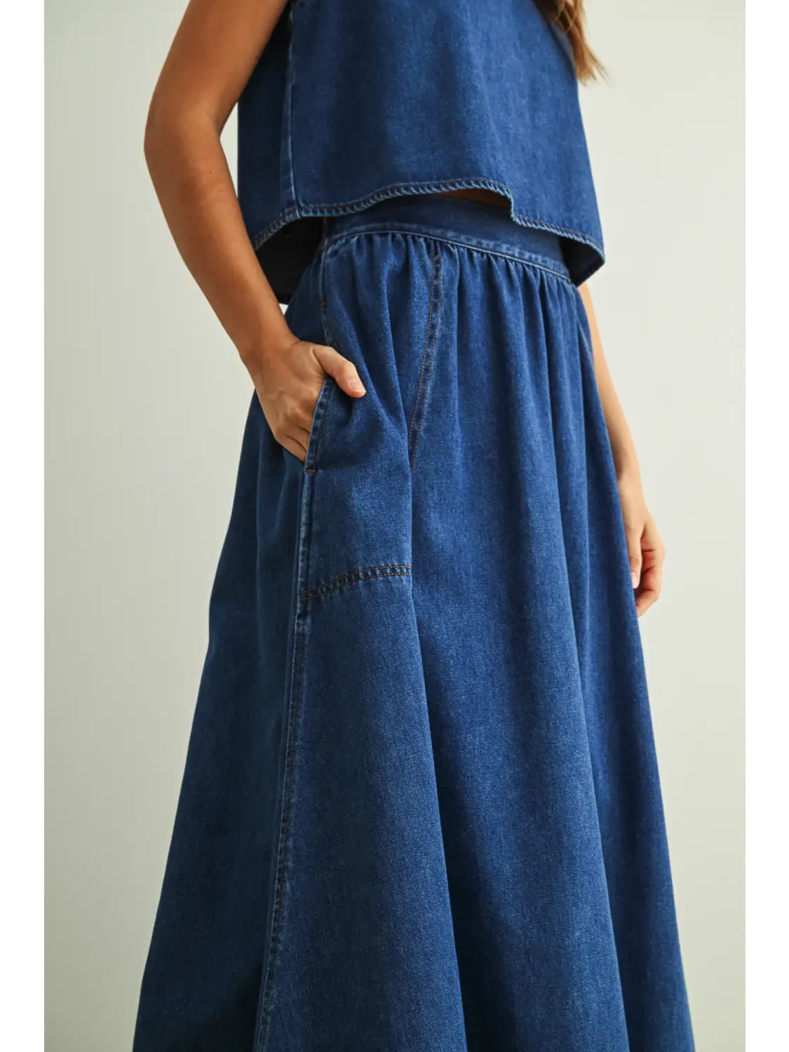 Soft Denim A Line Skirt with Pocket