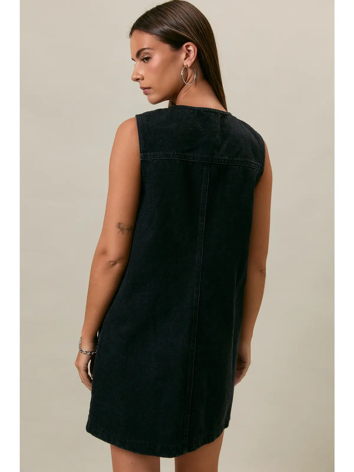 Sleeveless Round Neck Button Down Denim Mini Dress