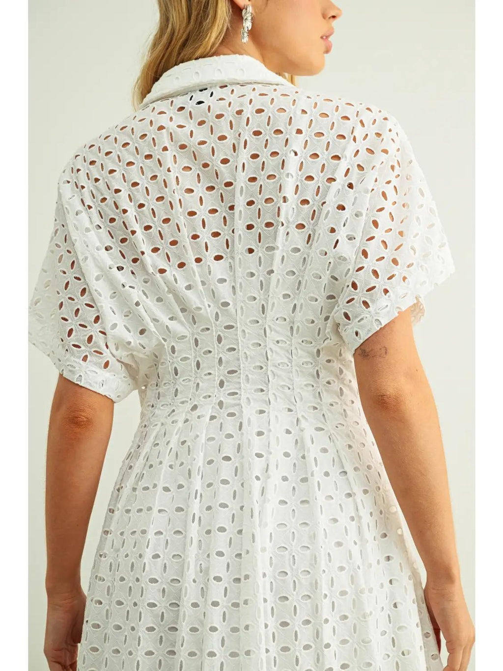 Eyelet Fabric Button Front Shirt Dress
