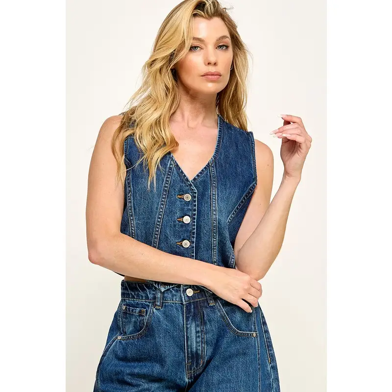 Fancy Dark Wash Denim Waistcoat Vest