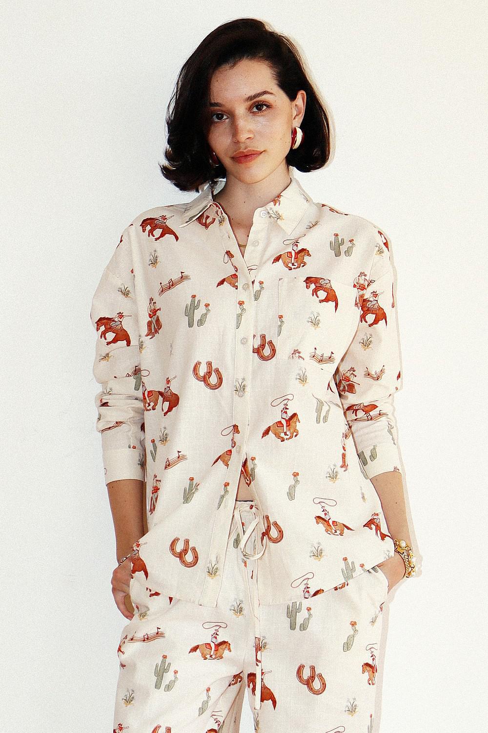 WESTERN PRINT BUTTON-UP TOP