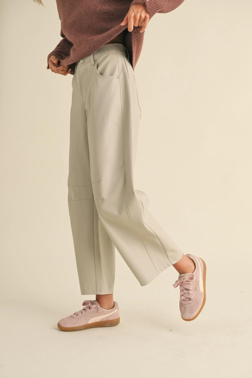 Pleather Barrel Pants - Sand