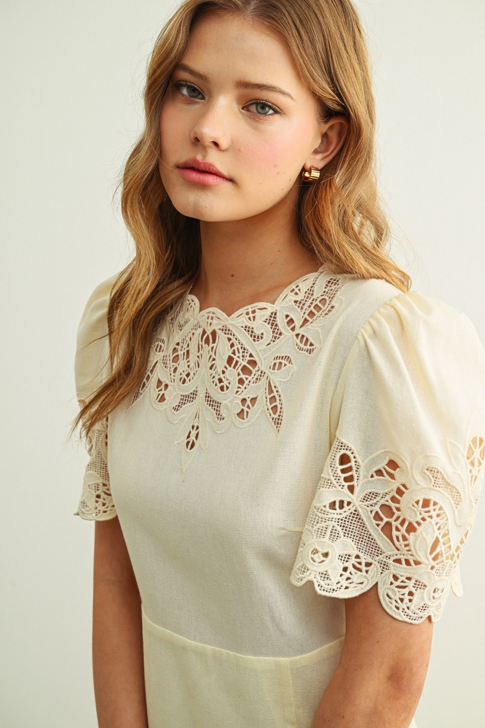 Floral Embroidery Detail Linen Long Dress