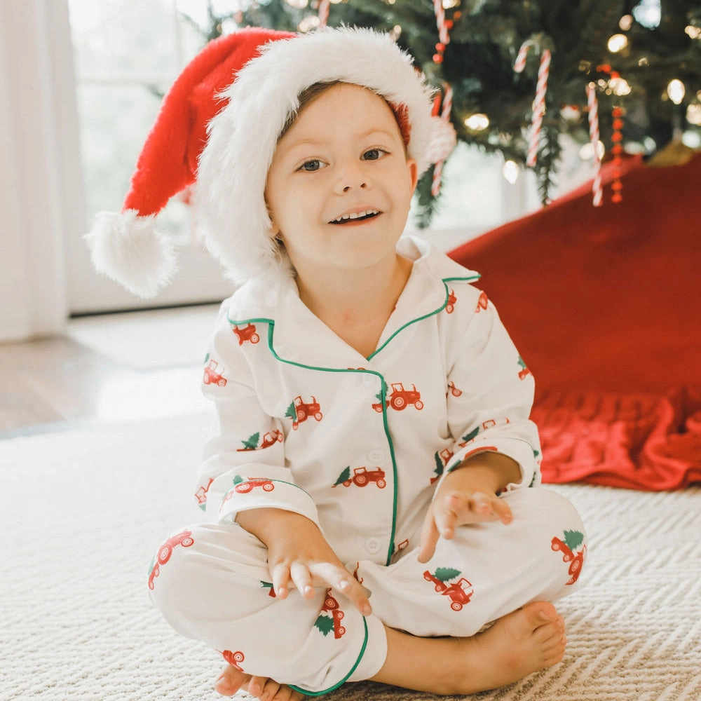 Button Down Pajamas - Christmas Tractors