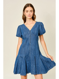 Puff Sleeve Denim Mini Dress