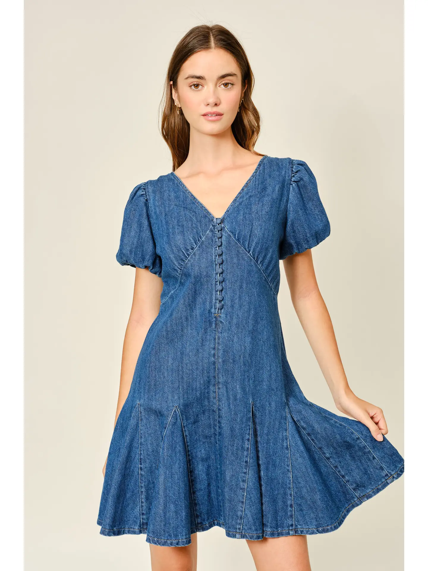 Puff Sleeve Denim Mini Dress