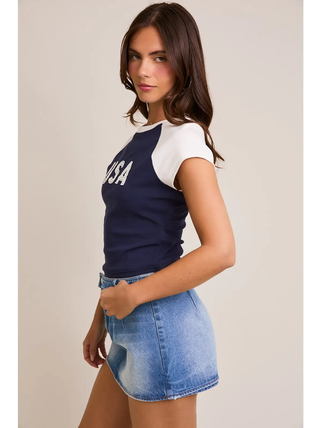 Cap Sleeve USA Baby Tee - Navy