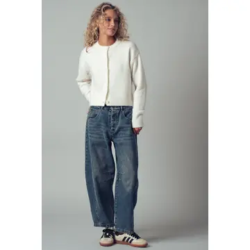 Relaxed Wool Blend Button-Up Cardigan - IVORY