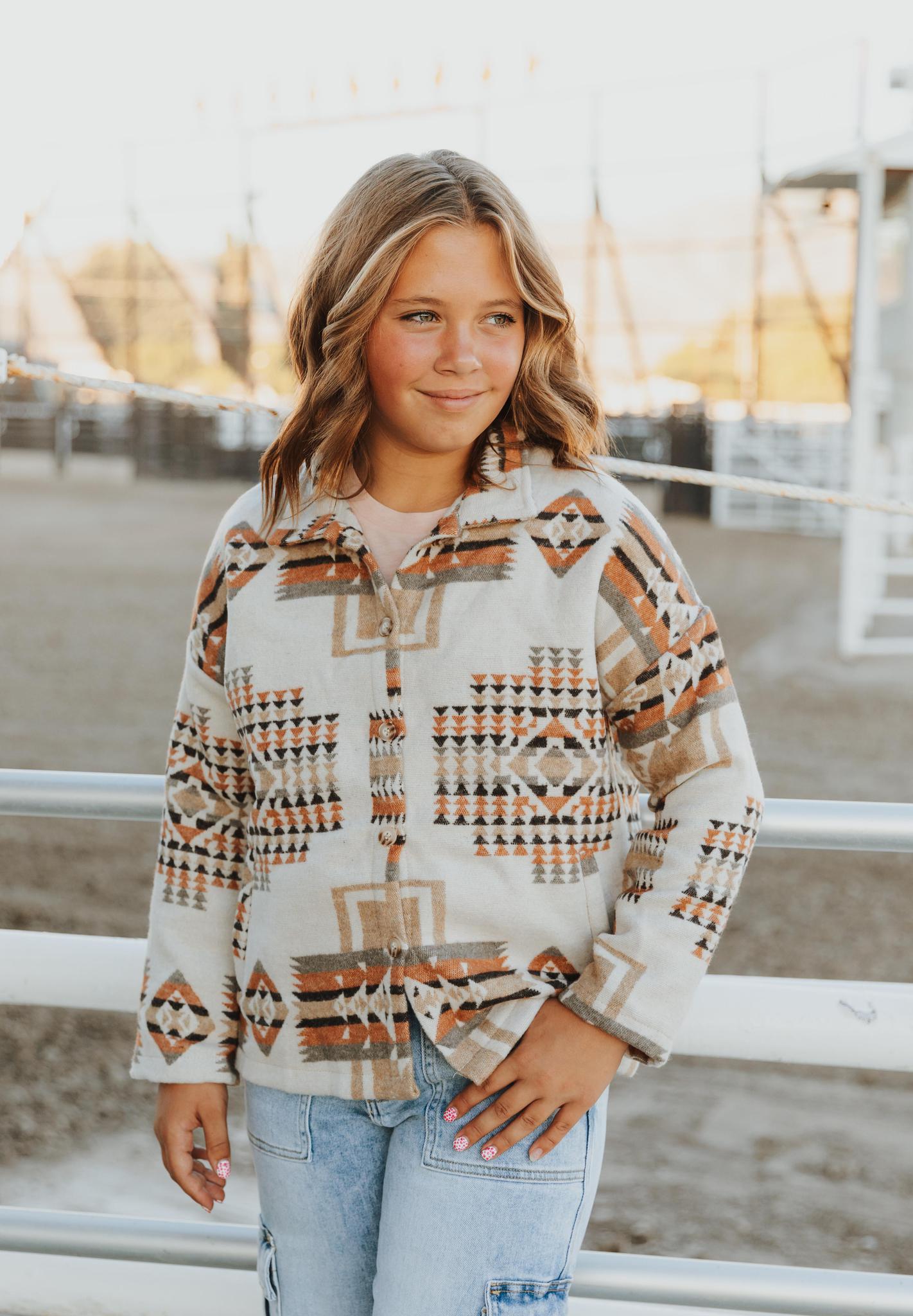 KIDS AZTEC PRINTED SHACKET - KHAKI