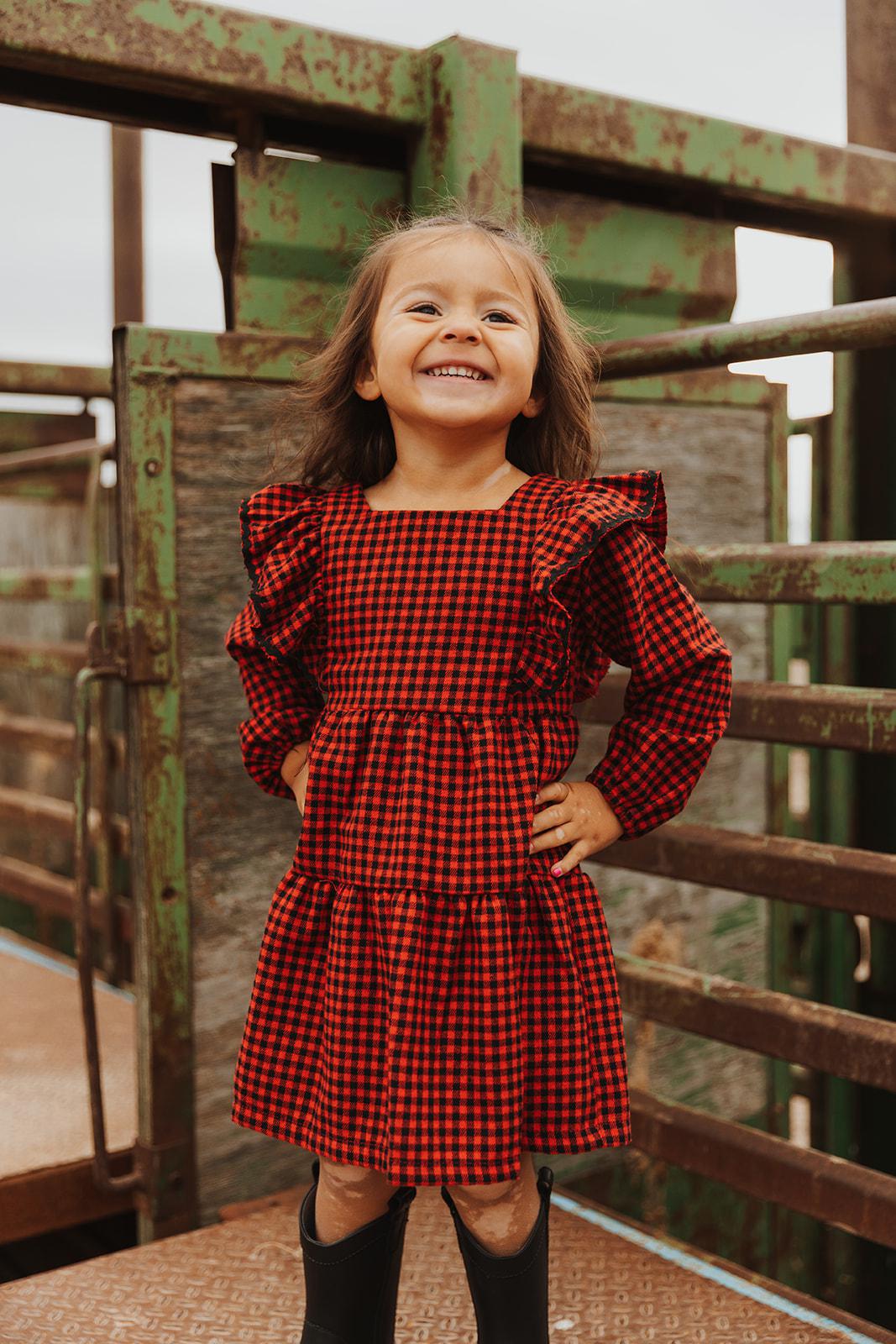 RED CHECK RUFFLE DRESS