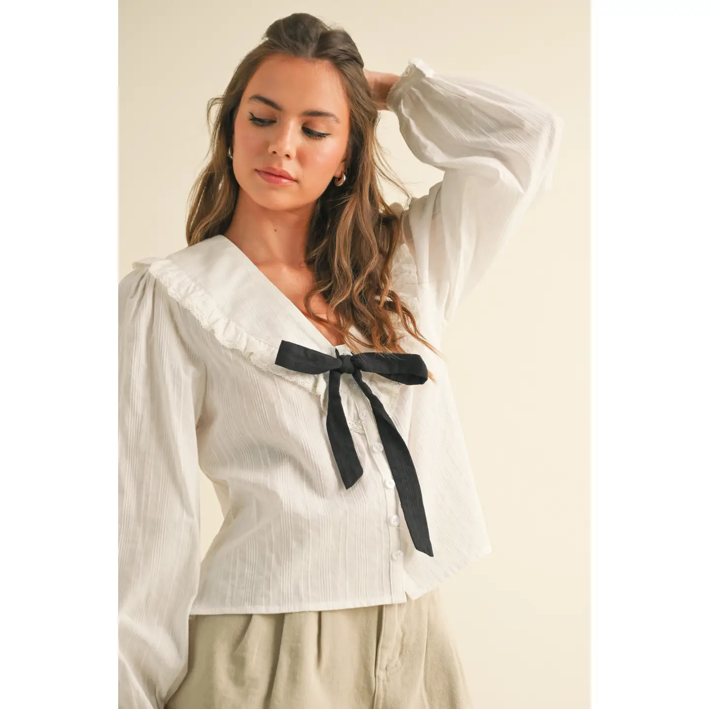 Textured Fabric with Tie in the Front Blouse