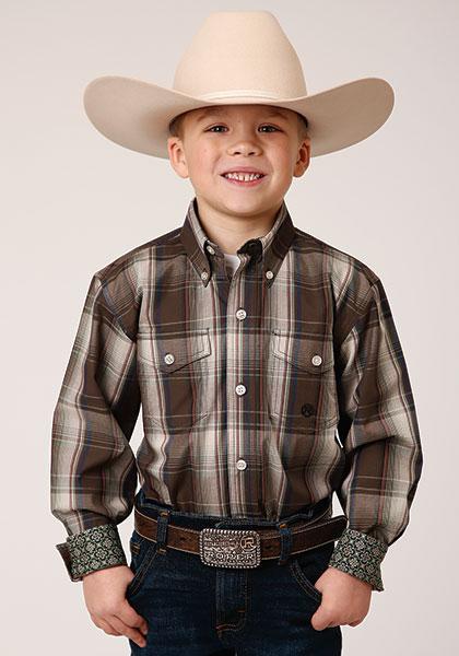BOYS L/S SHIRT   AMARILLO Y/DYED PLAIDS - COTTON  1227 PINEWOOD PLAI