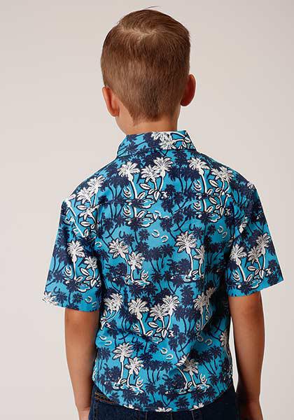 BOYS S/S SHIRT PERFORMANCE Y/D ALLOVER PRINT - SNAP 00722 BEACH HORSESHOES PRINT