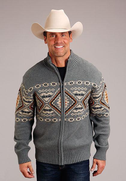 MENS SWEATER  STETSON SWEATER 1803 AZTEC BORDER WOOL BLEND CARDIGAN